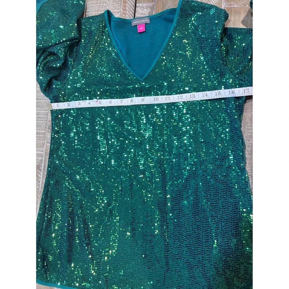 Confetti Ready Luxury Sequin V-Neck Bell Sleeve Disco Top Emerald Green Sm - Picture 6 of 7